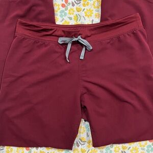 Figs Women's Scrub Pants in Burgundy with Gray Drawstring